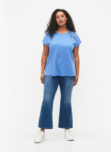 Katoenen t-shirt met bladprint, Ultramarine C Leaf, Model image number 2