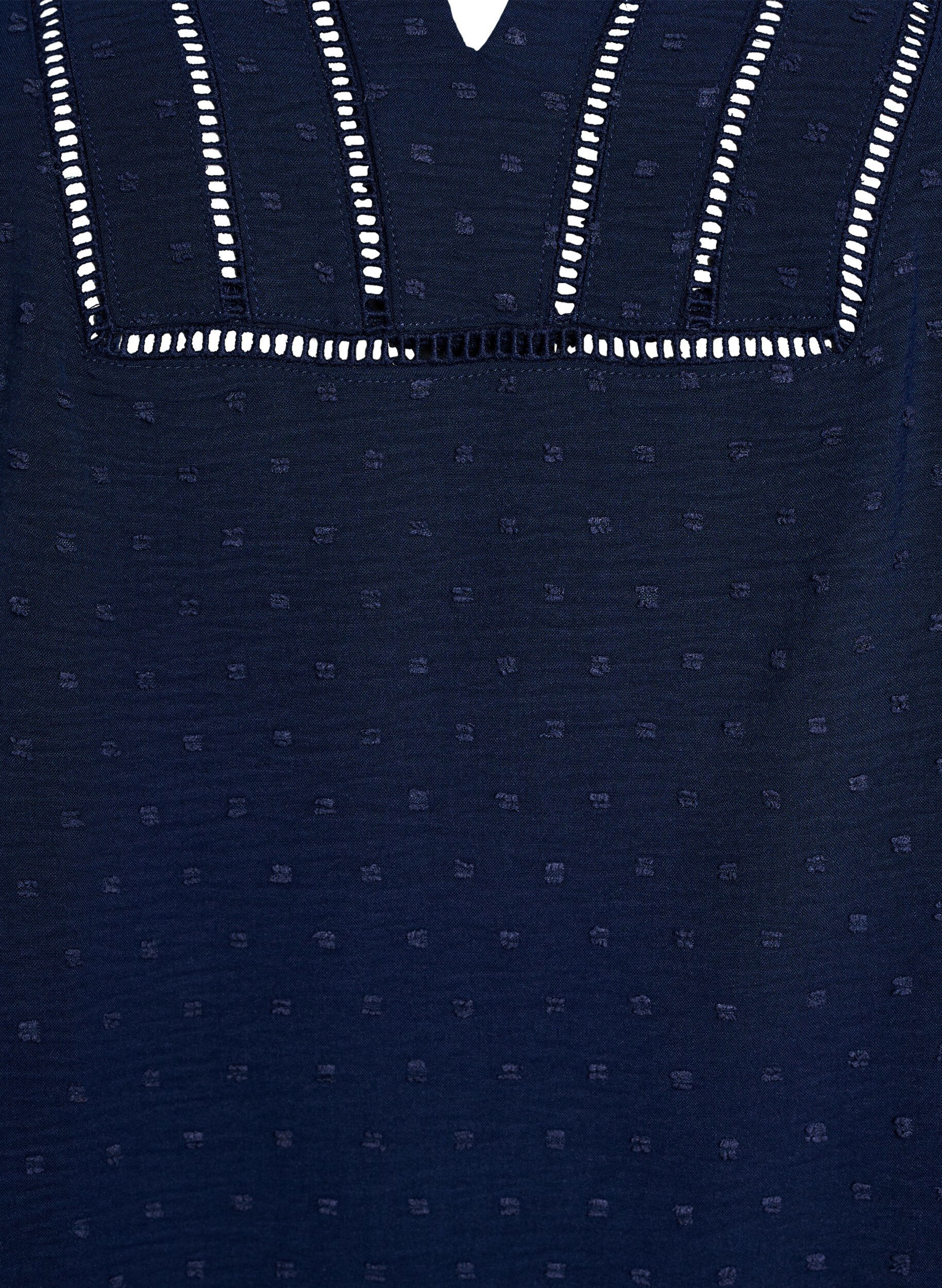 Zizzi Blouse met korte pofmouwen en gestippelde textuur, Navy Blazer, Packshot image number 2