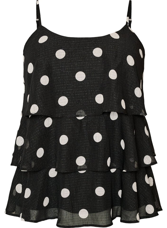 Gelaagde top met ruches en spaghettibandjes, Zwart, Packshot