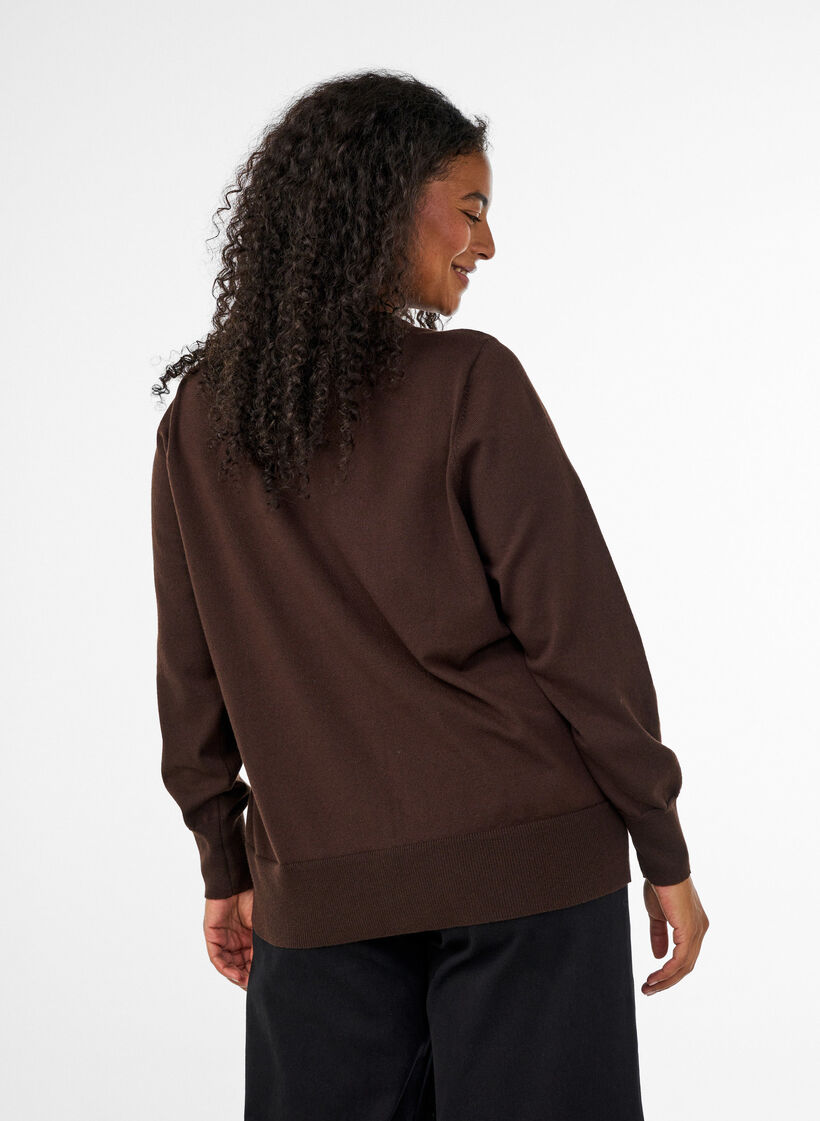 Fijngebreide vest met ronde hals, Bruin, Model image number 2