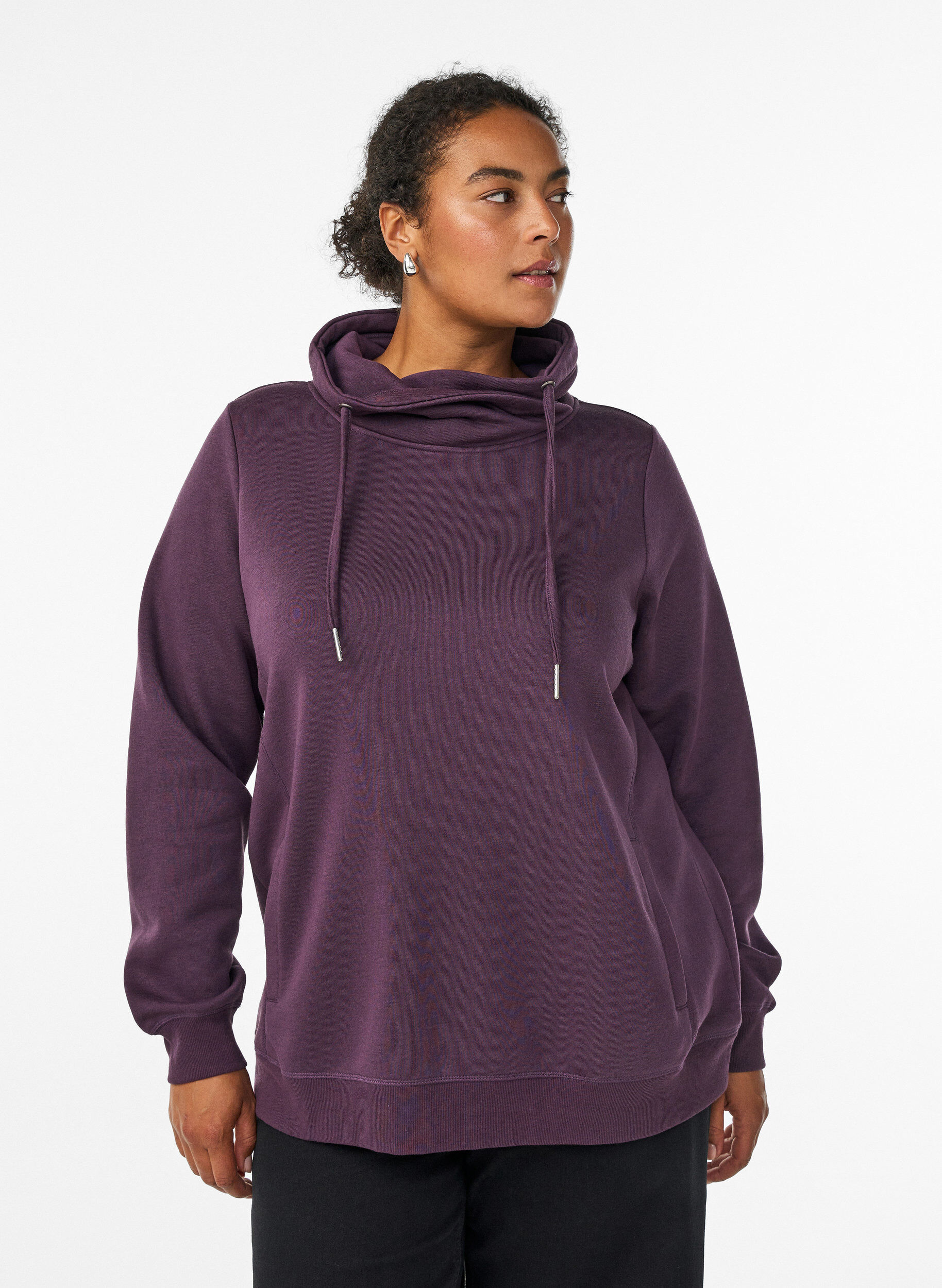 ZizziSweatshirt met hoge kraag en zakken, Paars, Model image number 0