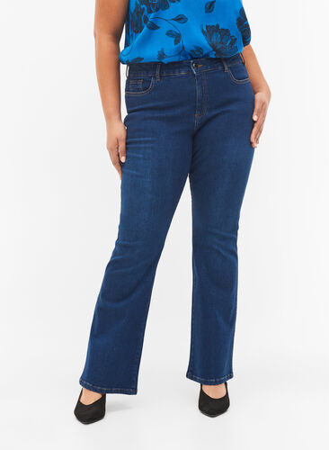 Ellen bootcut jeans met hoge taille, Dark Blue, Model image number 2