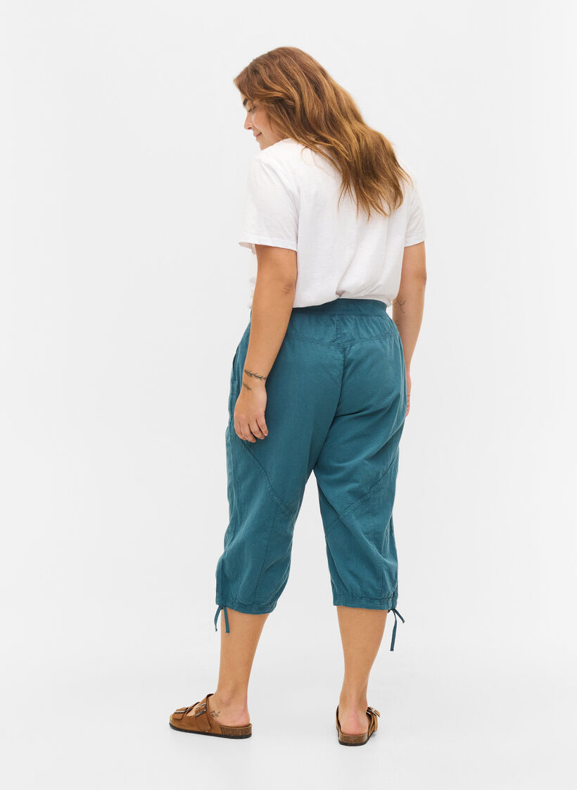 Losse cropped broek van katoen, Blauw, Model image number 1