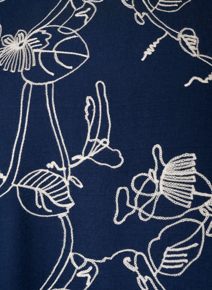 Blouse met korte mouwen en geborduurd patroon, Blauw, Packshot image number 2