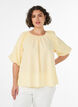 Blouse met kleine ruit, elastische hals en halflange mouwen, Geel, Model image number 0