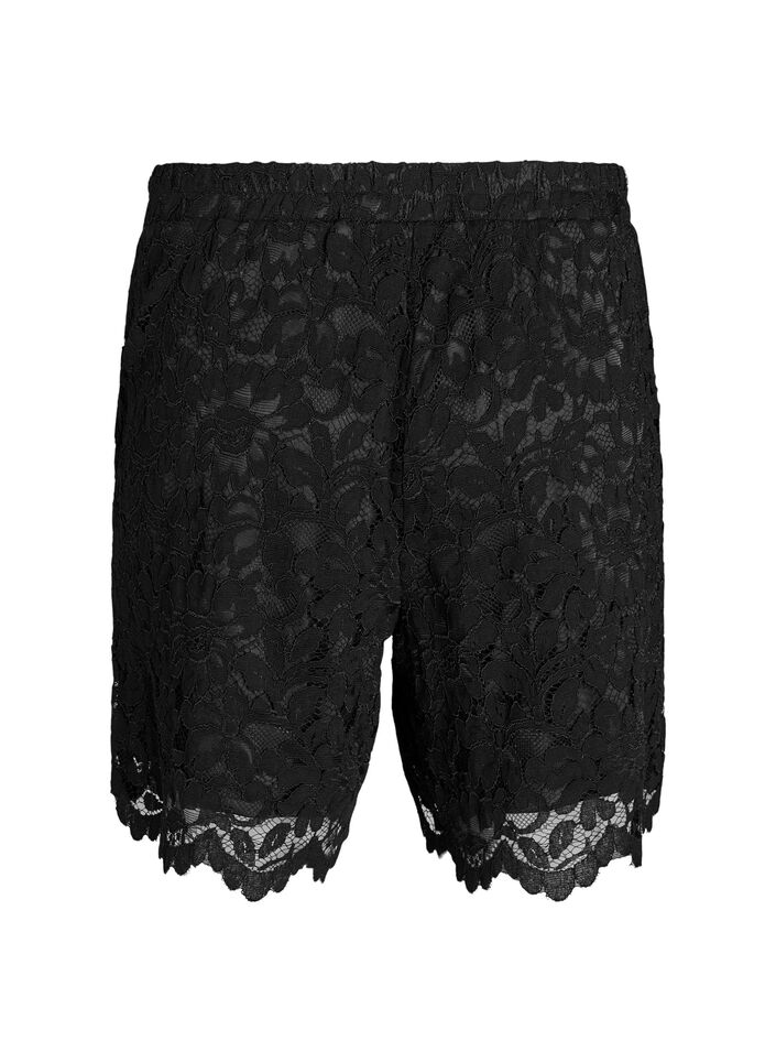 Kanten shorts met hoge taille en zakken, Zwart, Packshot image number 1