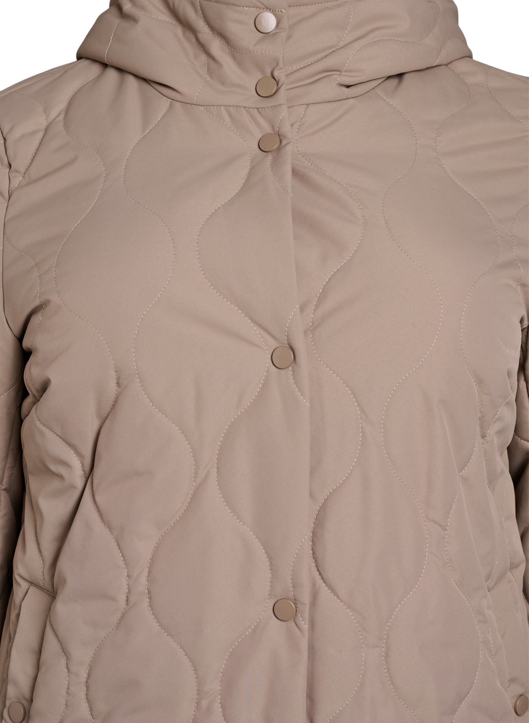 Zizzi Halflange gewatteerde jas met een capuchon, Bruin, Packshot image number 2