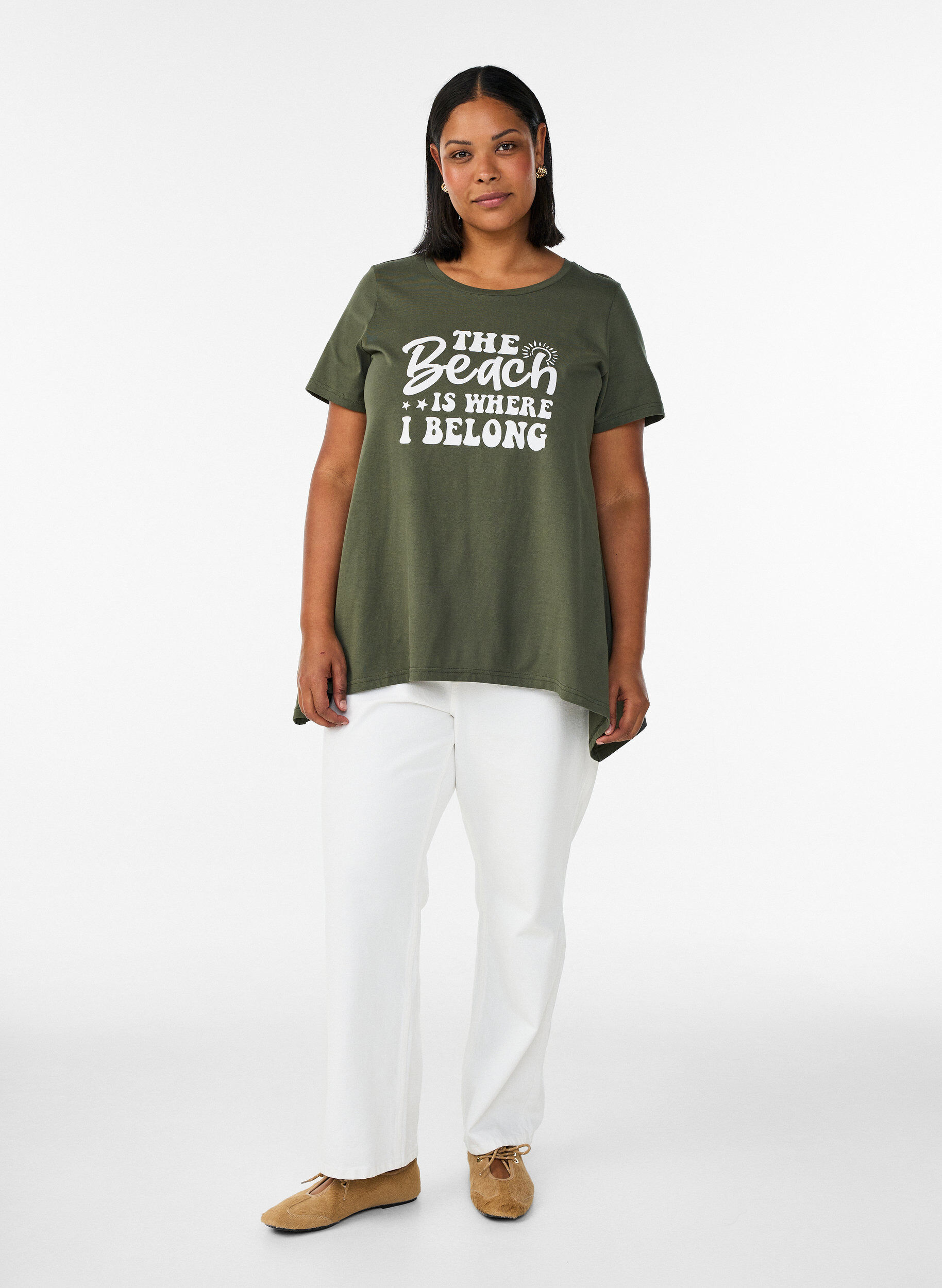 ZizziT-shirt met ronde hals en A-lijn vorm, Groen, Model image number 1
