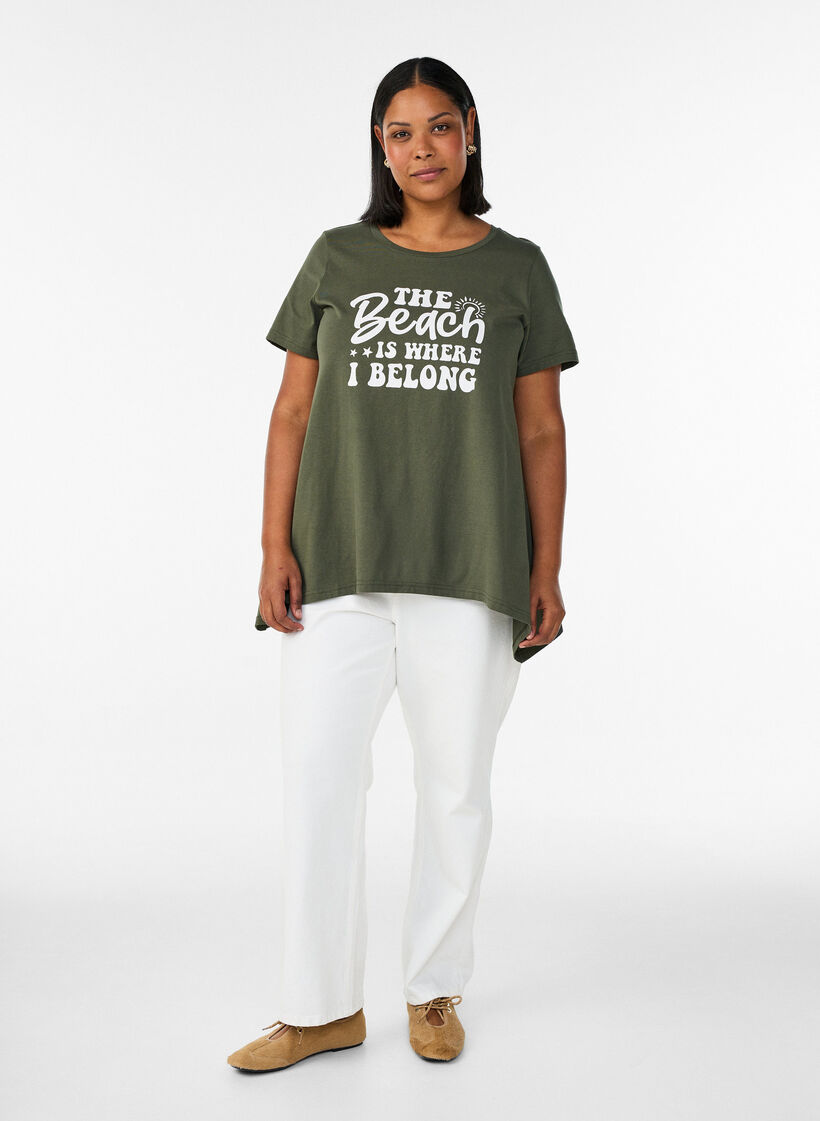 T-shirt met ronde hals en A-lijn vorm, Groen, Model image number 1