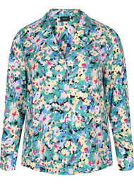 Viscose blouse met print en v-hals, Multi AOP