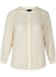 Blouse with buttons and broderie anglaise, Beige as sample