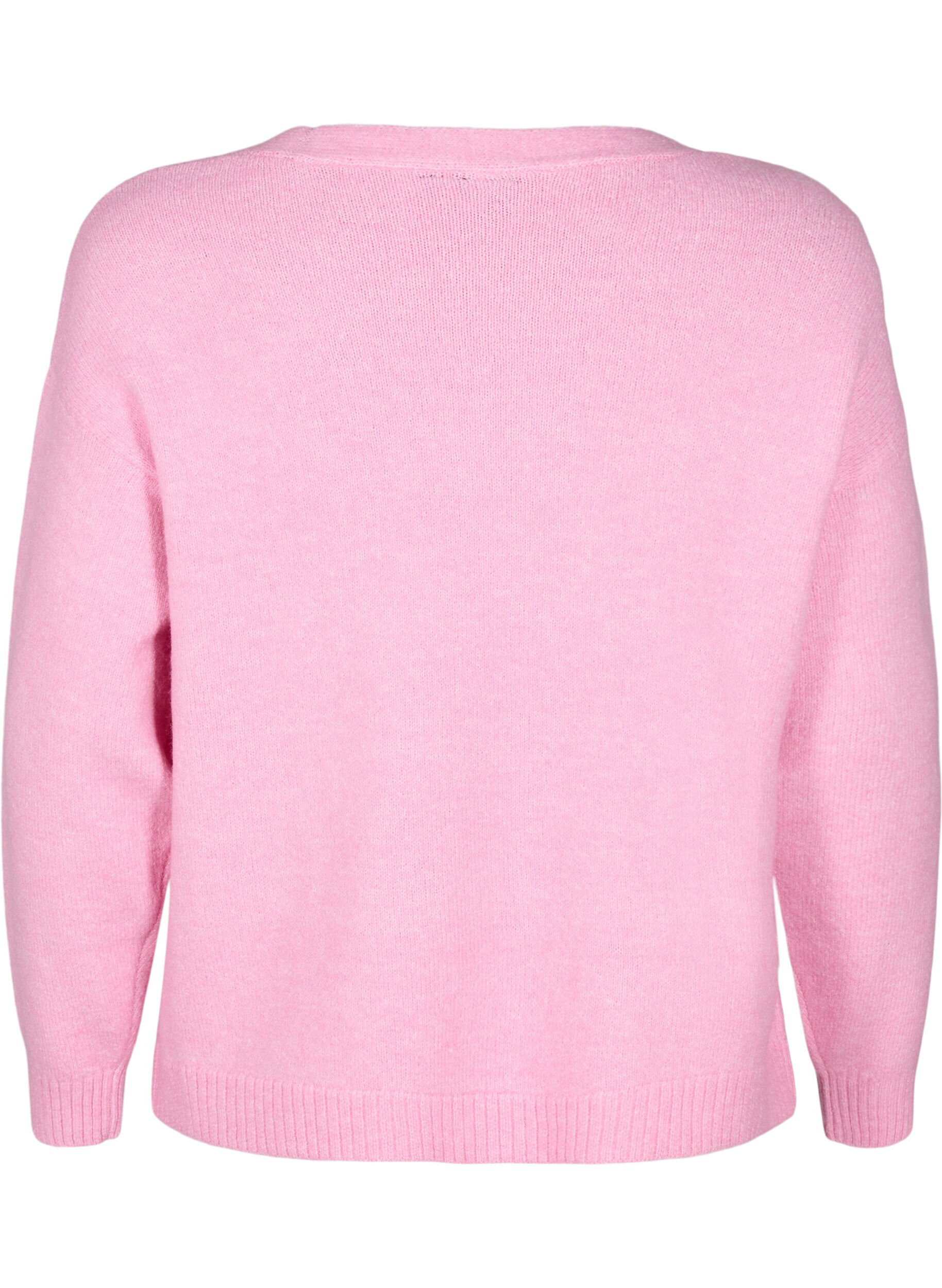 Zizzi Korte gebreide cardigan met strikken, Begonia Pink Comb, Packshot image number 1