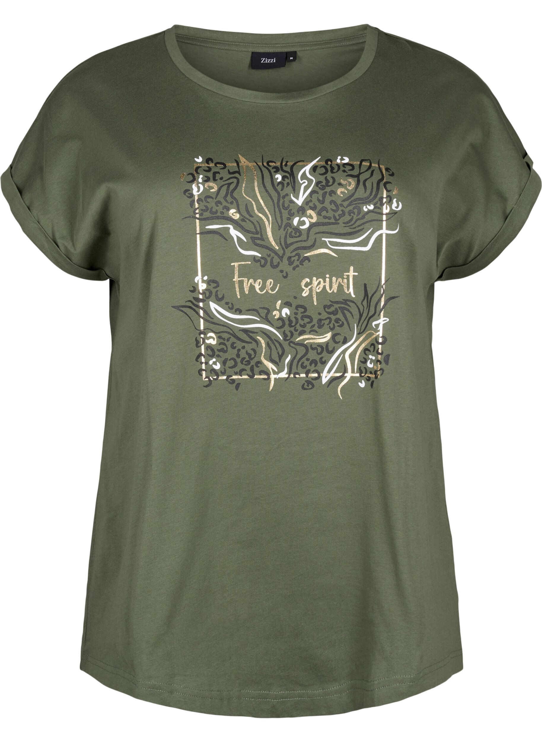 Zizzi T-shirt van biologisch katoen met gouden opdruk, Thyme W. Free, Packshot image number 0