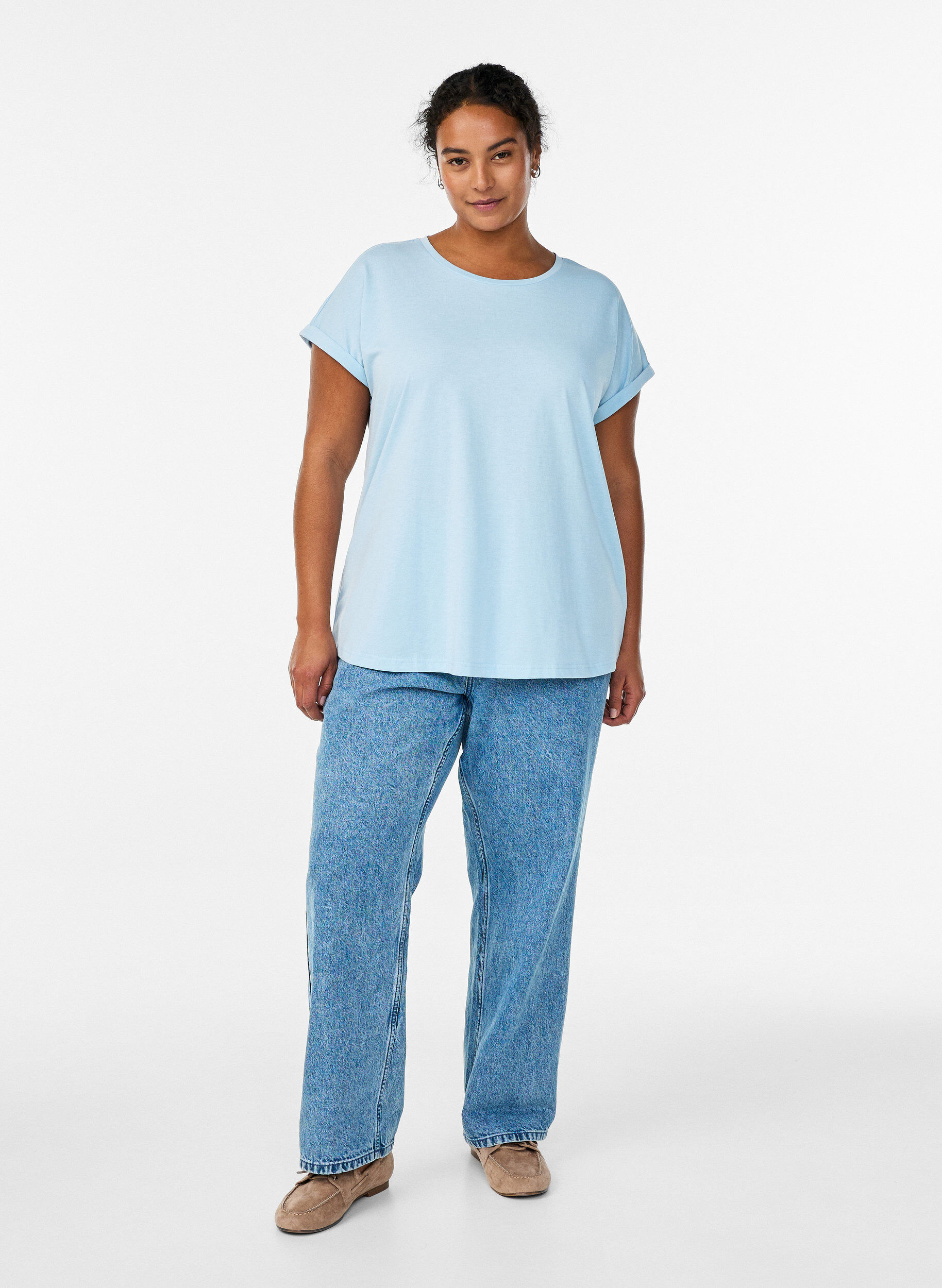 ZizziT-shirt met korte mouwen van katoenmix, Blauw, Model image number 1