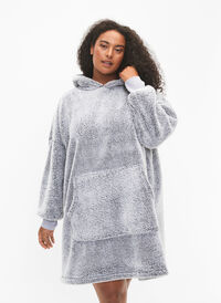 Oversized teddy jurk met zak, Grey Melange, Model