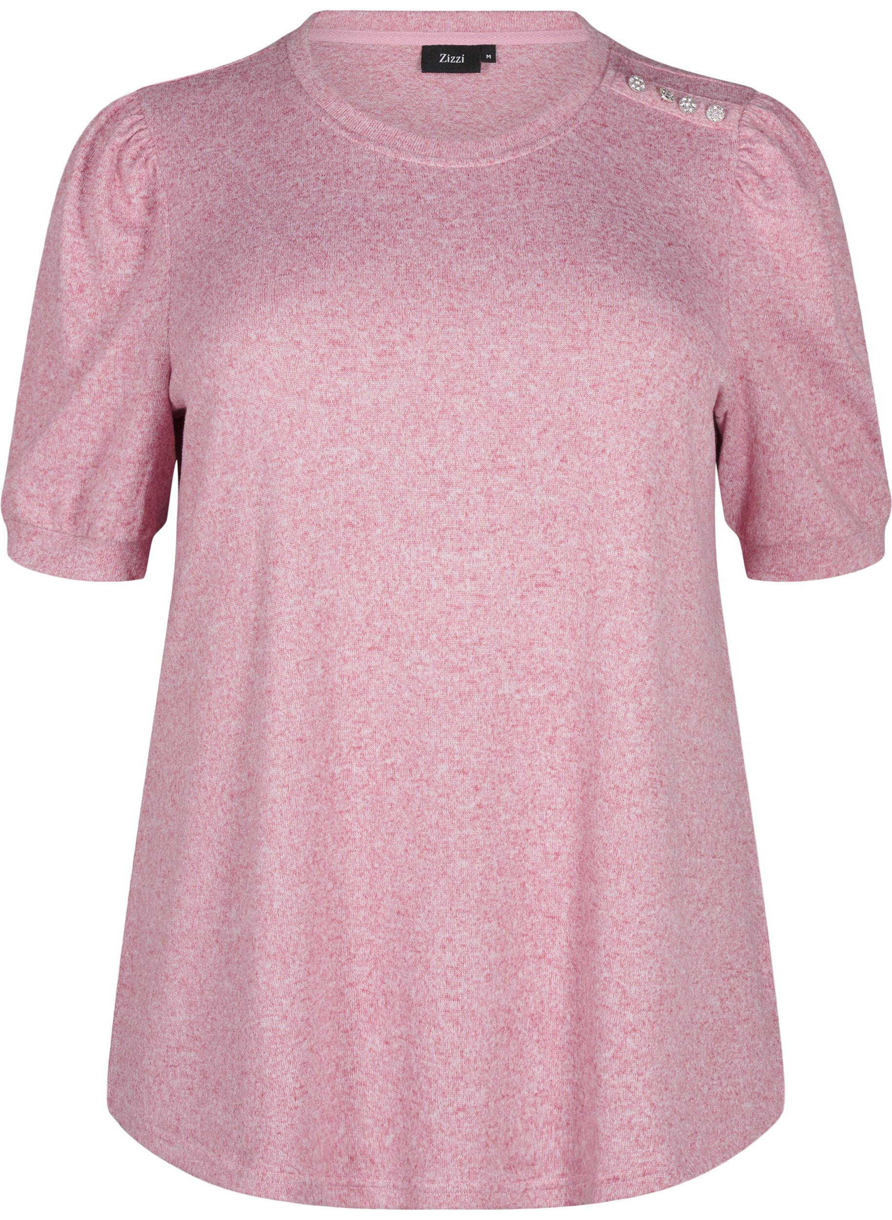 Zizzi Blouse met knoopdetail en korte pofmouwen, Rood, Packshot image number 0