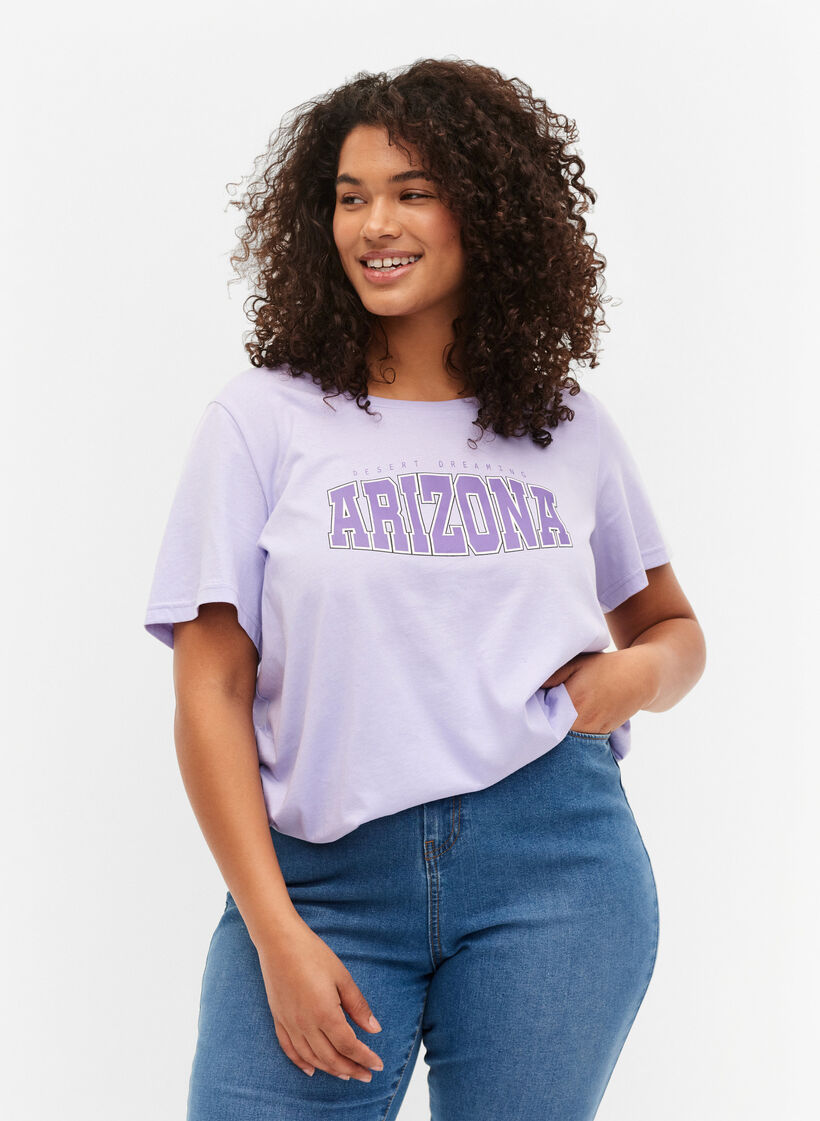 Katoenen t-shirt met printdetail, Lavender ARIZONA, Model
