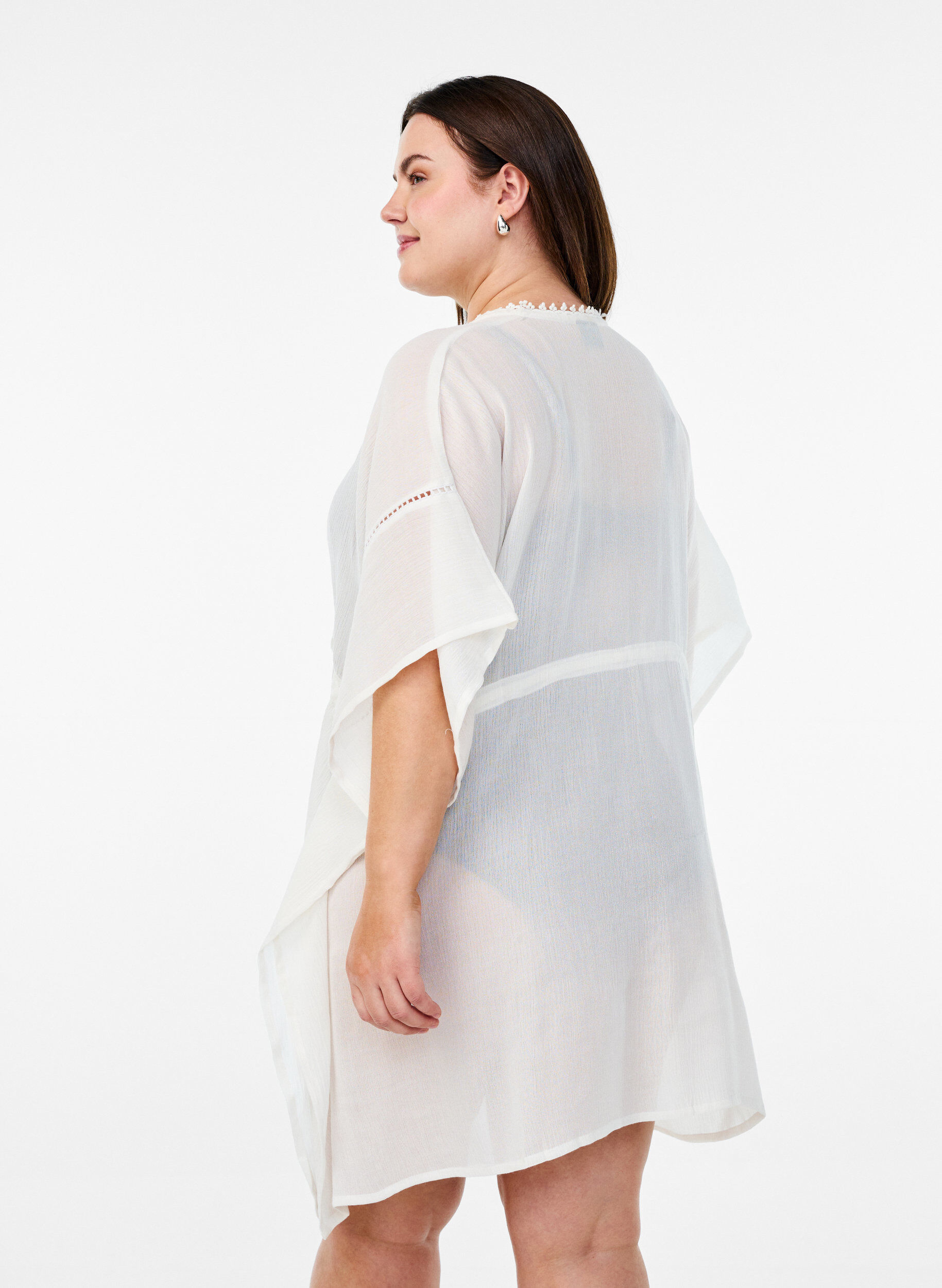Zizzi Strandponcho met strikceintuur, Wit, Model image number 2