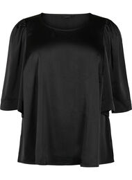 Satijnen blouse met halflange mouwen, Black