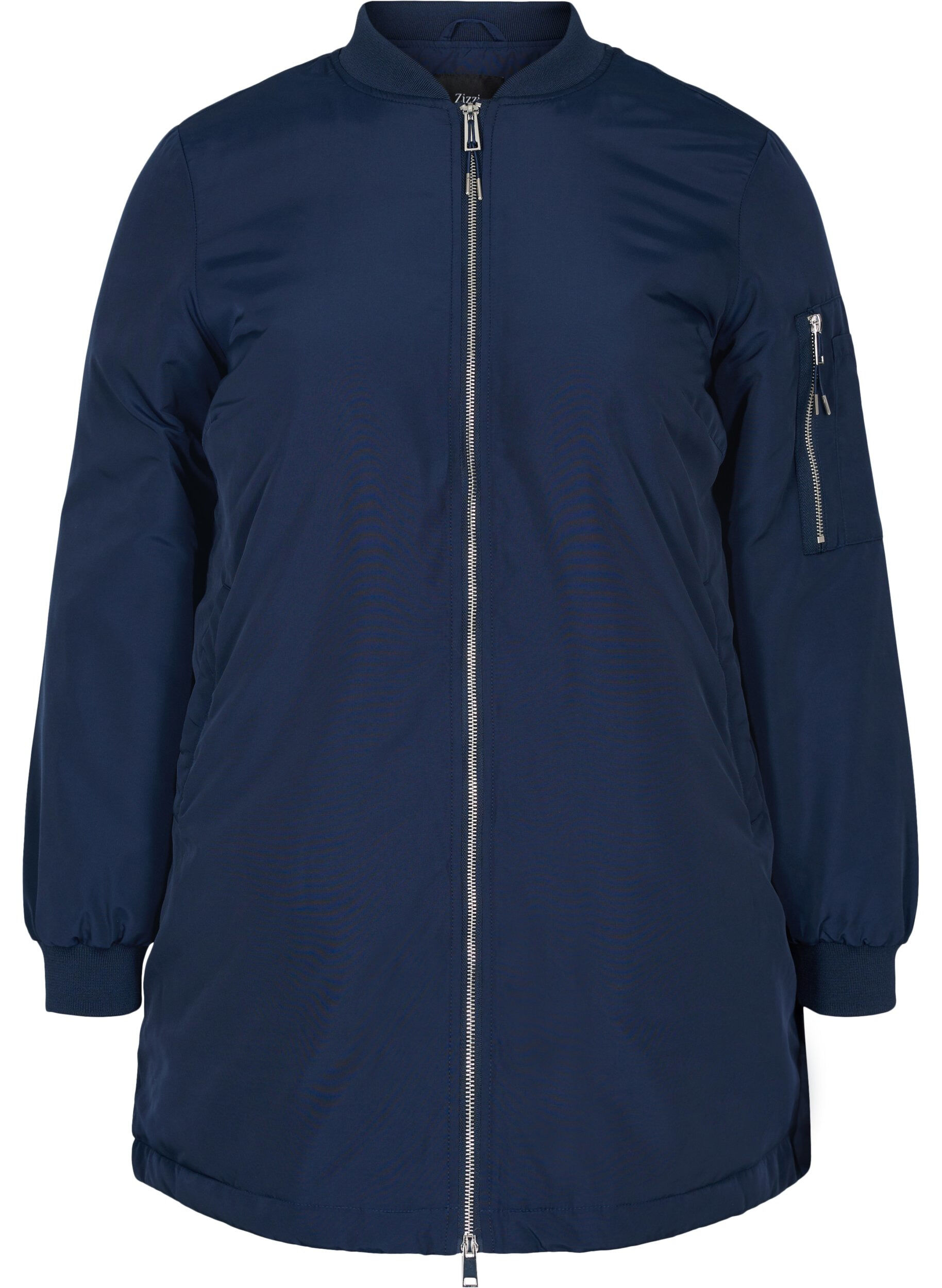 Zizzi Lange bomberjack met zakken, Navy Blazer, Packshot image number 0