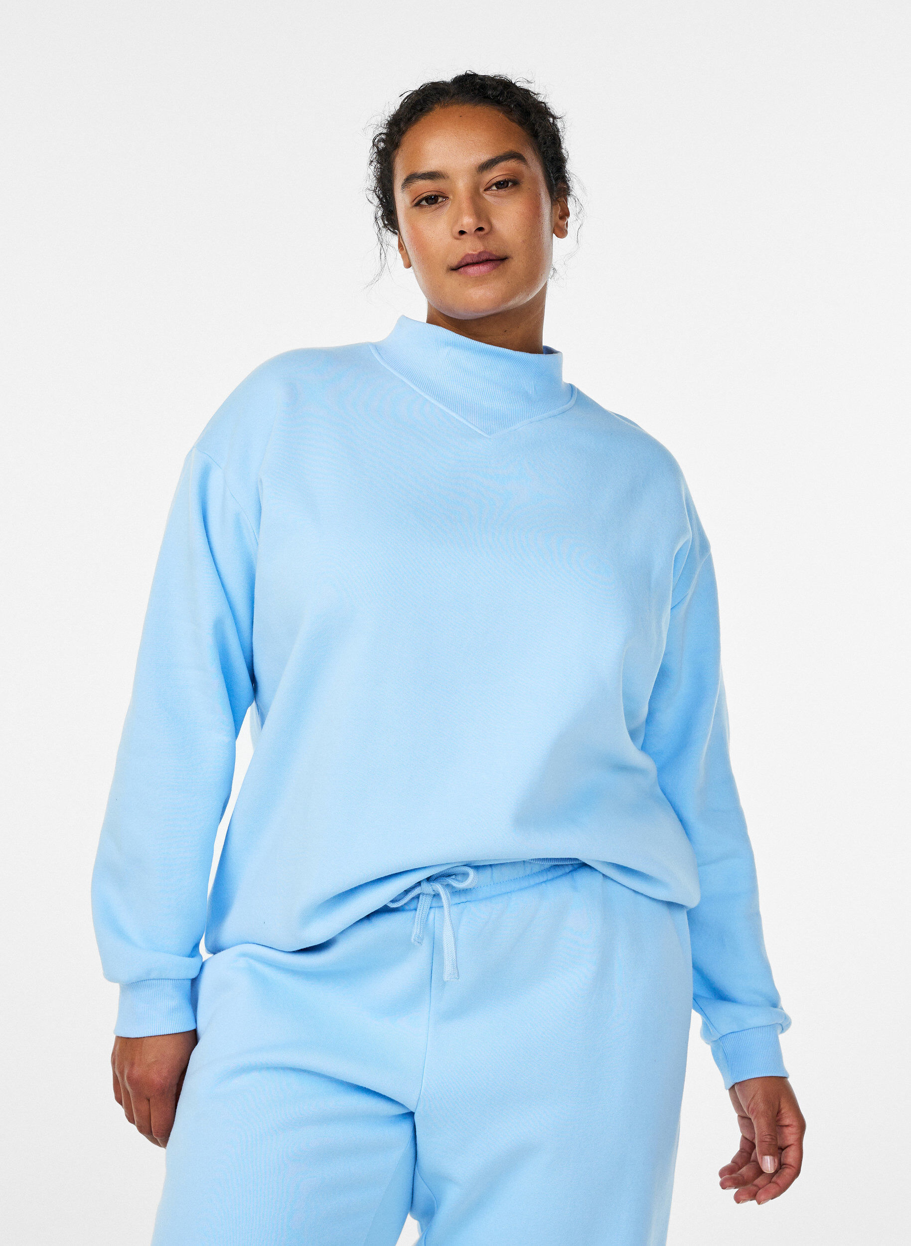 Zizzi Sweatshirt met hoge kraag en lange mouwen, Blauw, Model image number 0