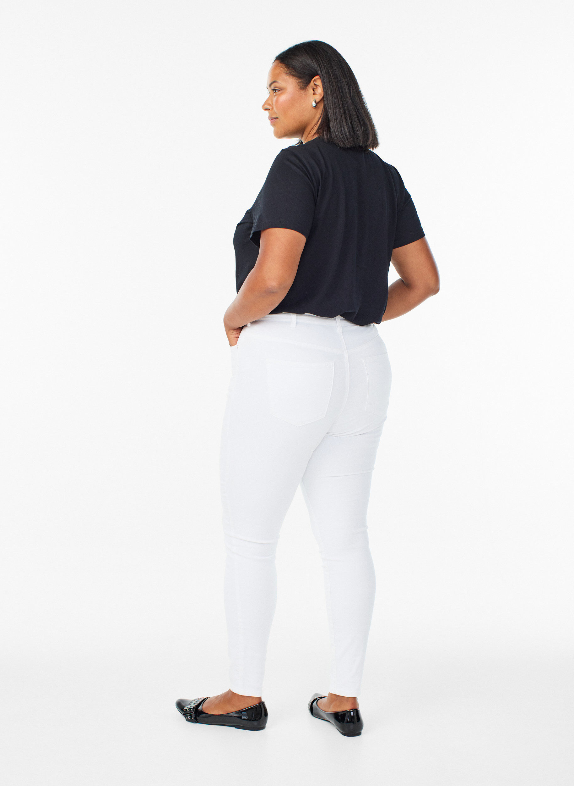 Zizzi Amy super slim fit jeans met hoge taille, Wit, Model image number 1