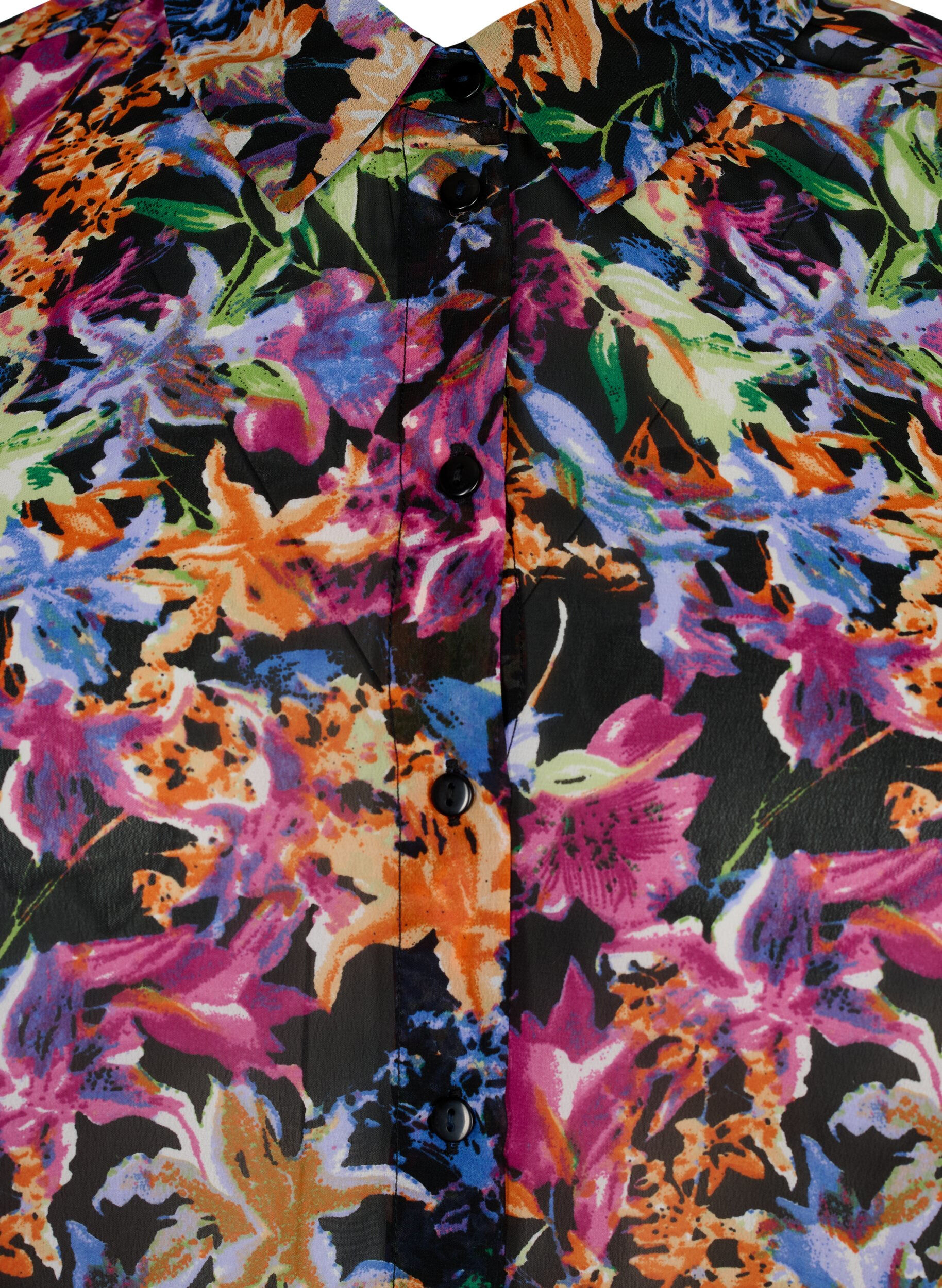 Zizzi FLASH - Shirt met lange mouwen en bloemenprint, Orange Pink Flower , Packshot image number 2