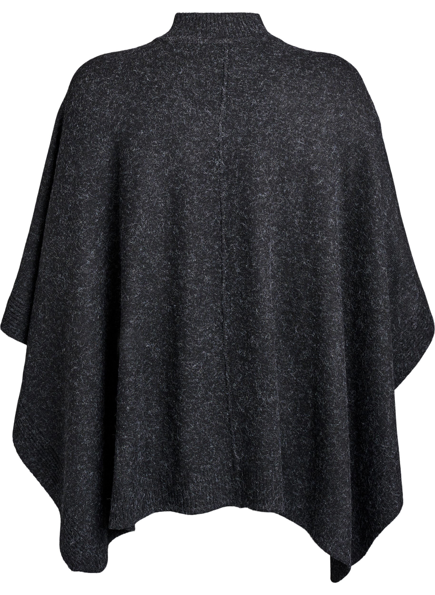 Zizzi Poncho met geribde details en een ronde hals, Grijs, Packshot image number 1
