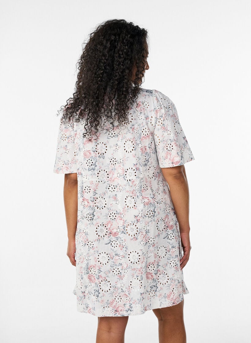 Katoenen jurk met bloemenprint en broderie anglaise, Vanille, Model image number 2