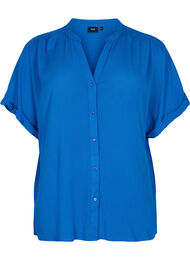 Viscose overhemd met korte mouwen en v-hals, Classic Blue