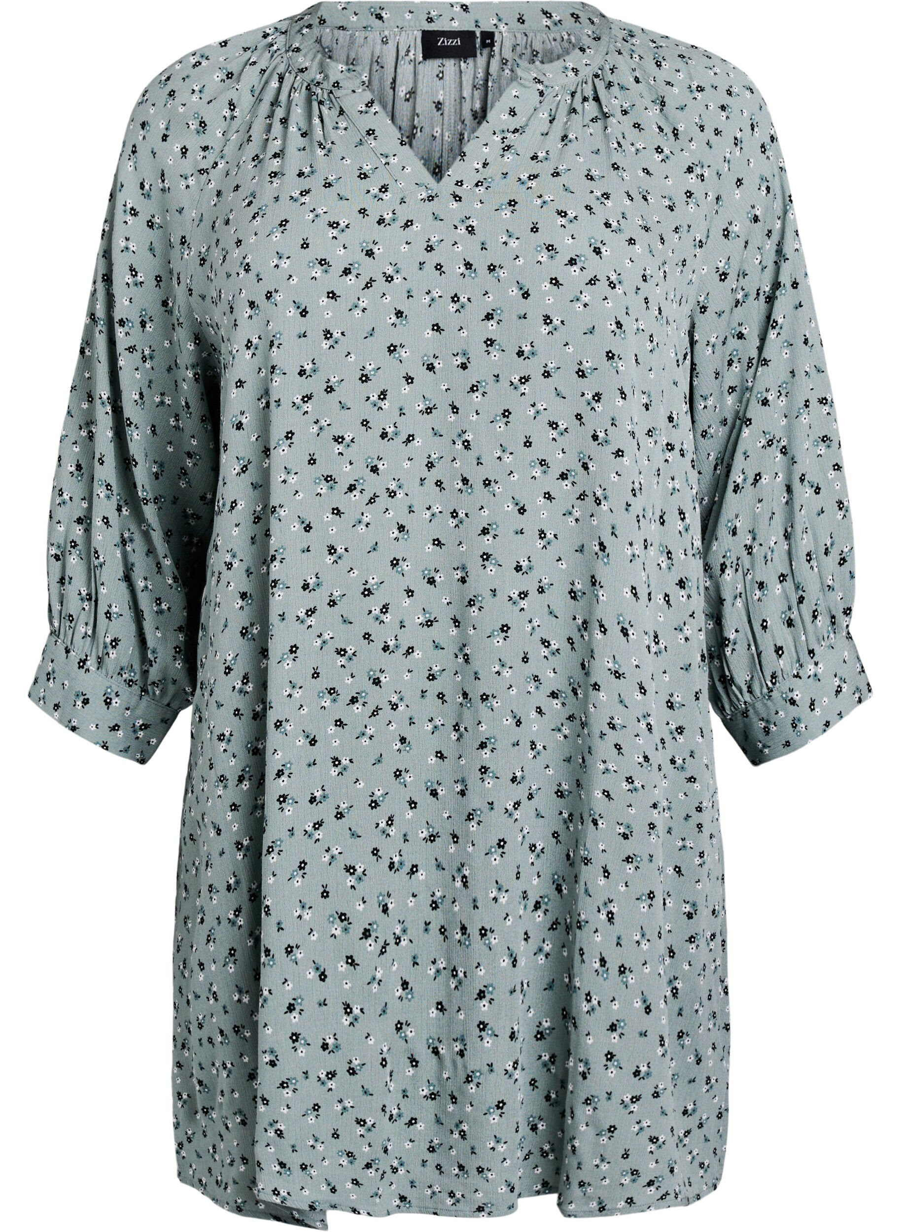 Zizzi Tunic met bloemenprint en 3/4 mouwen, Groen, Packshot image number 0