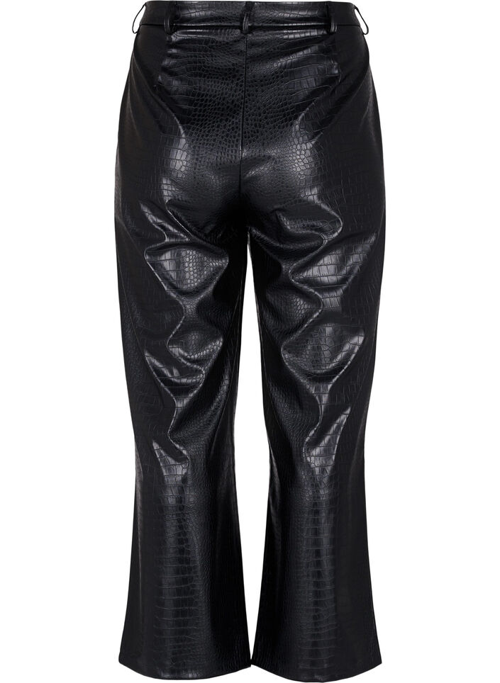 Imitatieleren broek met wijdte, Black, Packshot image number 1