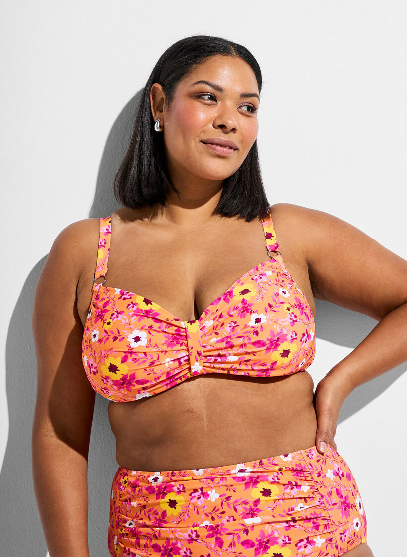 Bikinitop met beugel en patroon, Oranje, Model image number 0
