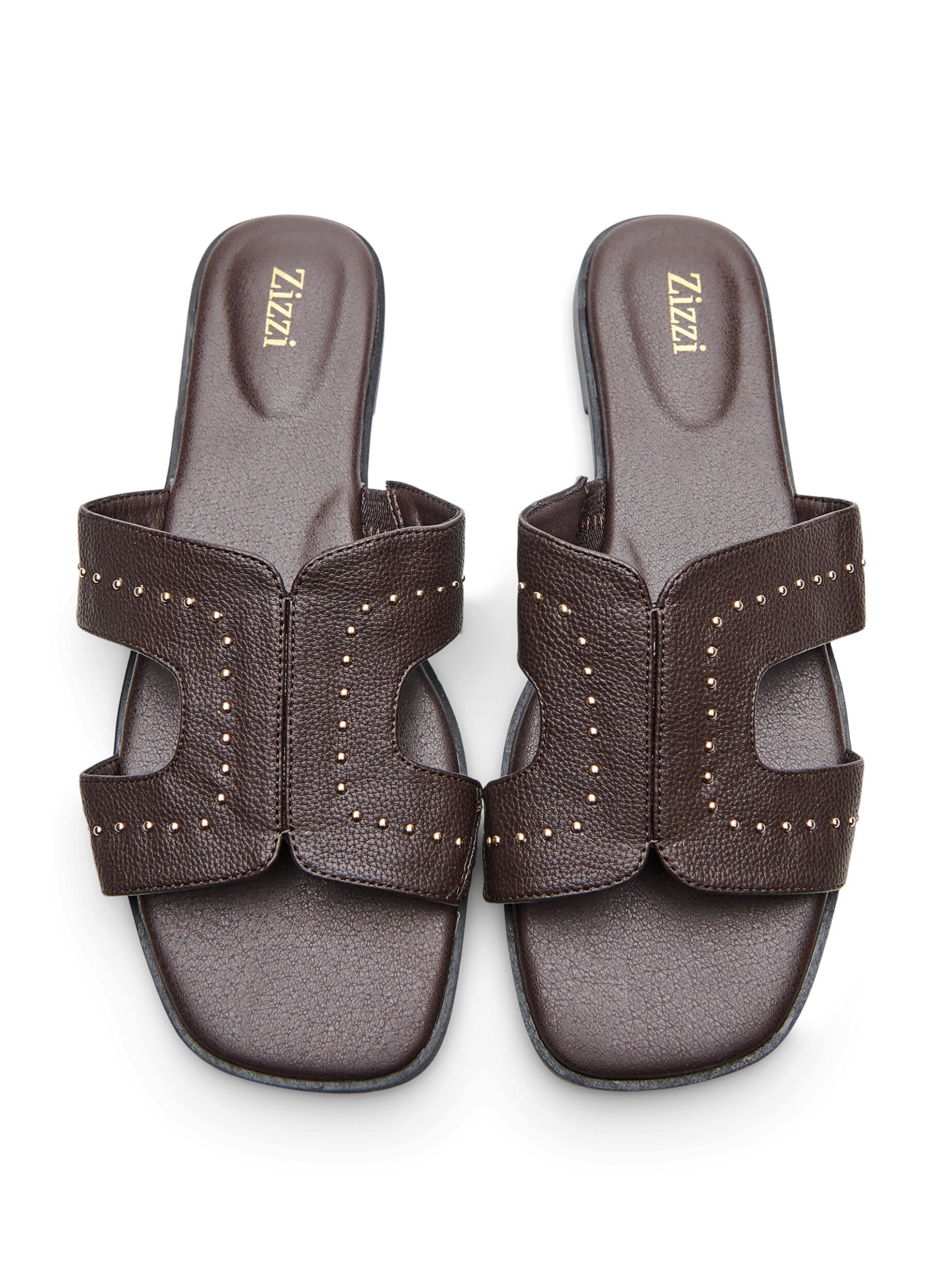 Zizzi Platte sandalen met studs, Bruin, Packshot image number 2