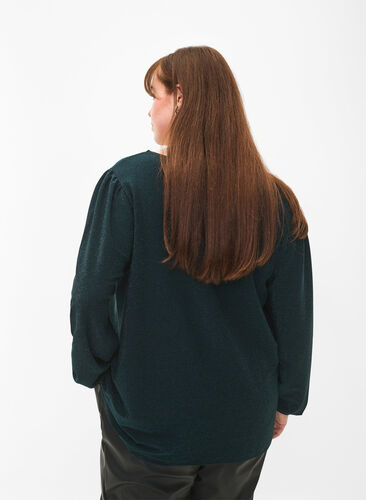 Glitter blouse met pofmouwen, Black Scarab, Model image number 1