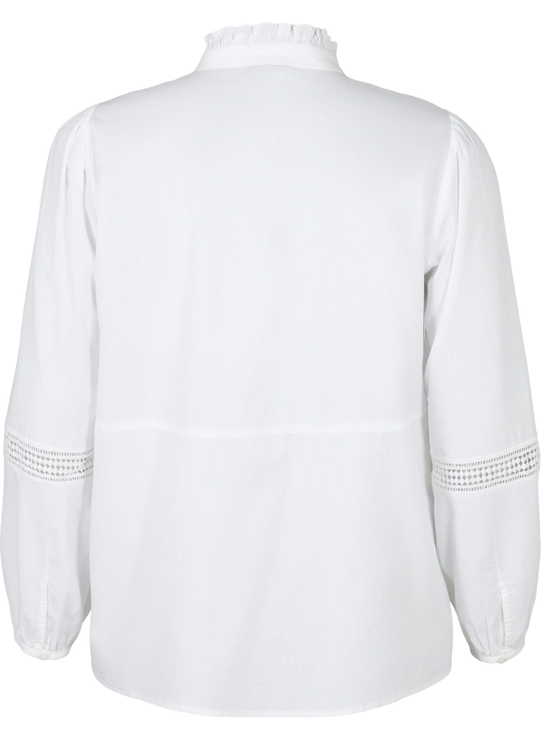 Zizzi Overhemdblouse met ruches op de kraag en een gehaakte band, Bright White, Packshot image number 1
