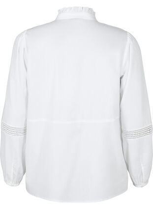 Overhemdblouse met ruches op de kraag en een gehaakte band, Bright White, Packshot image number 1