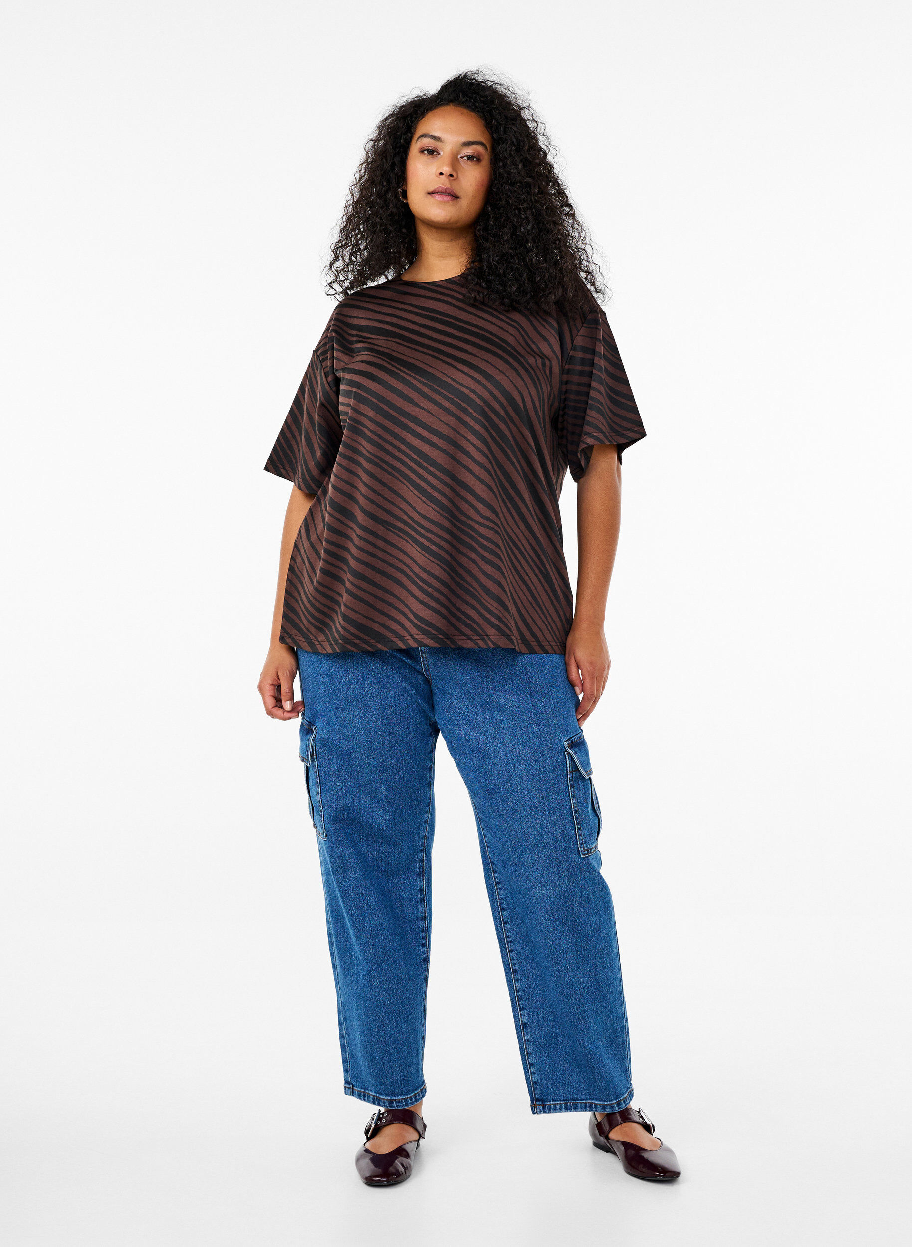 Zizzi Oversized blouse met patroon, Bruin, Model image number 1