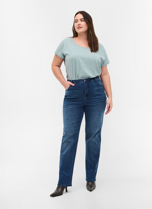 Jeans met extra hoge taille, Blue denim, Model image number 0