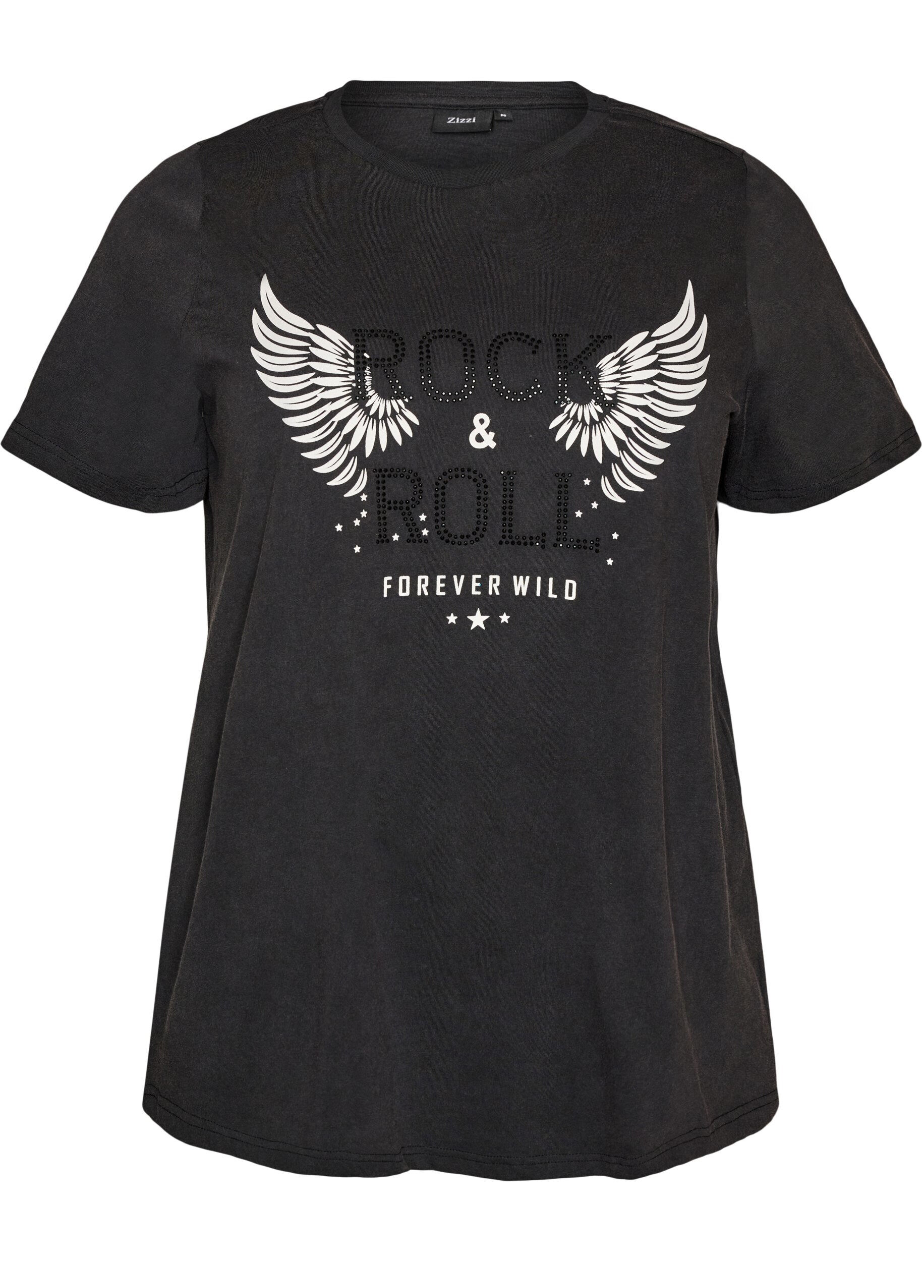 ZizziT-shirt van biologisch katoen met print, Zwart, Packshot image number 0