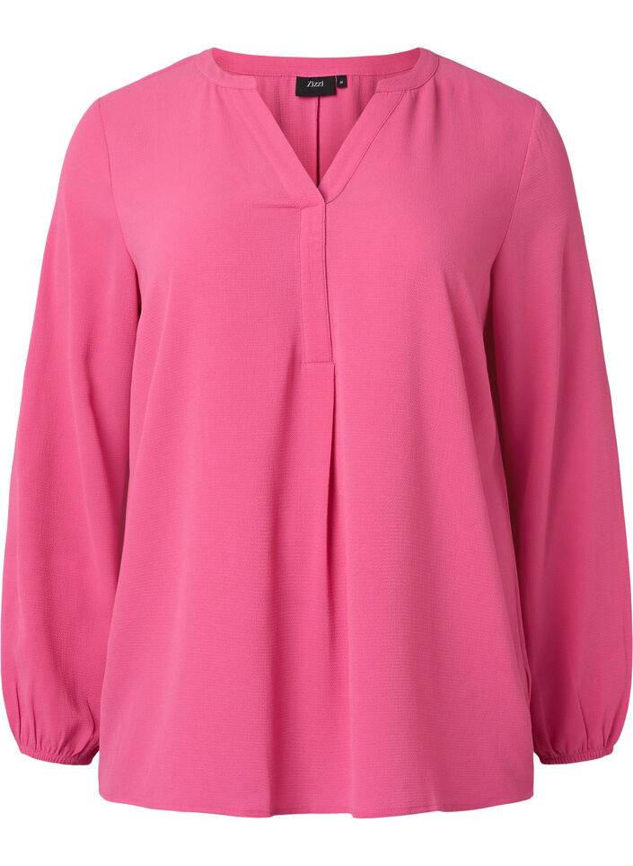 Effen blouse met v-hals, Shocking Pink, Packshot image number 0