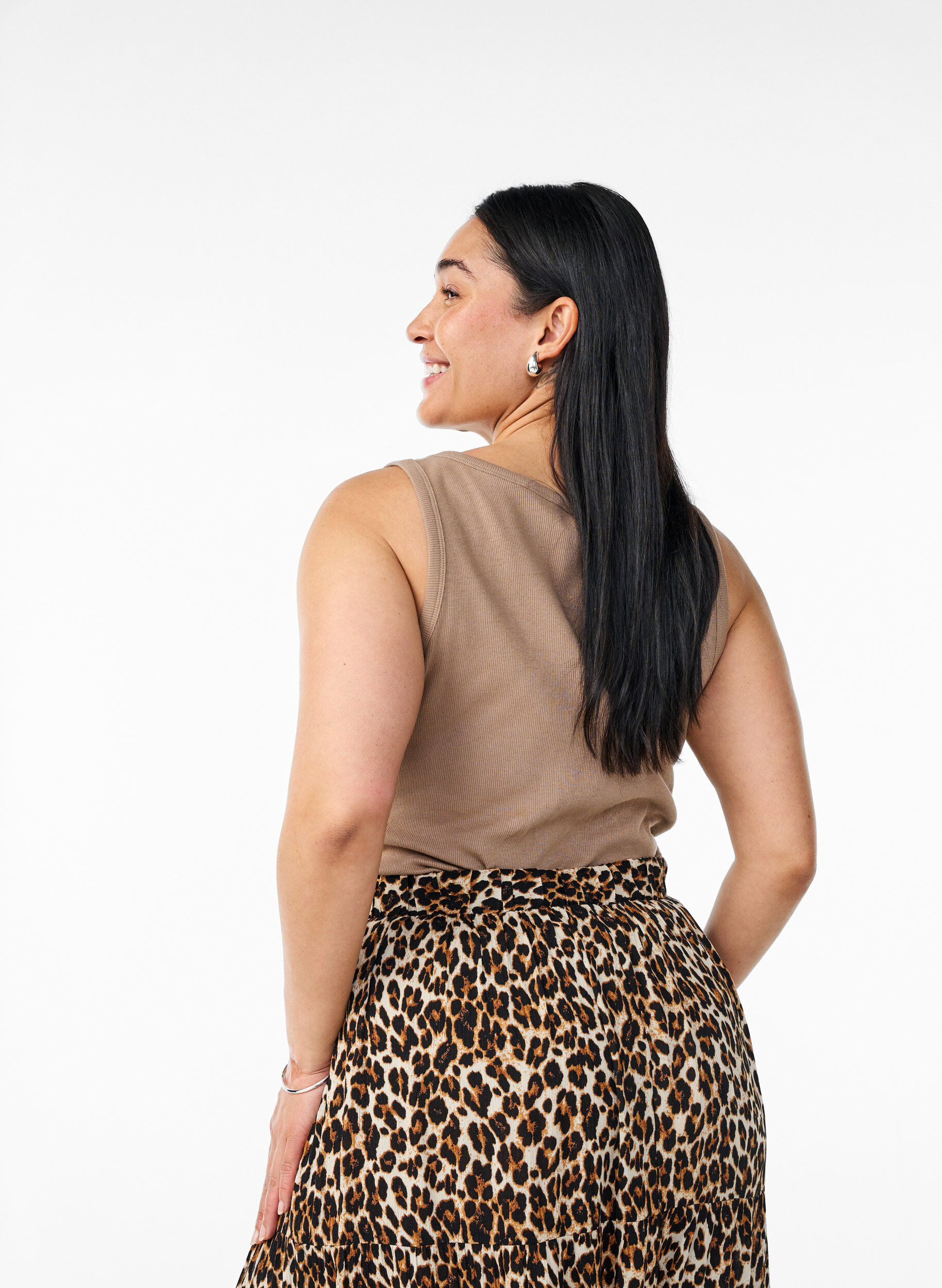 Zizzi Nauwsluitende top met motief, Bruin, Model image number 2