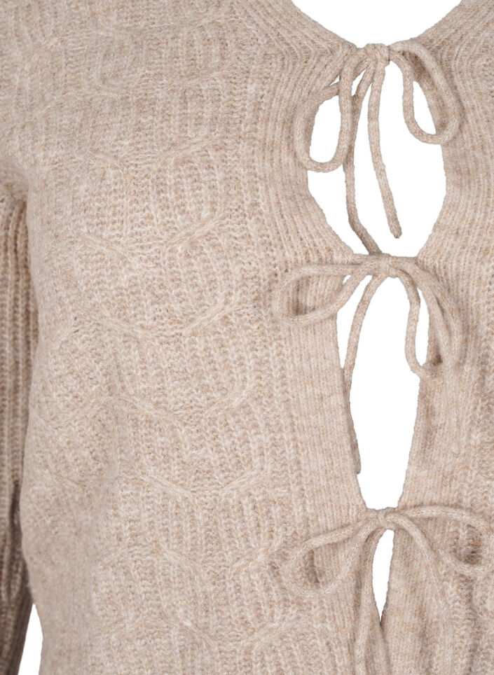 Gebreid vest met strikdetails, Simply Taupe Mel., Packshot image number 2