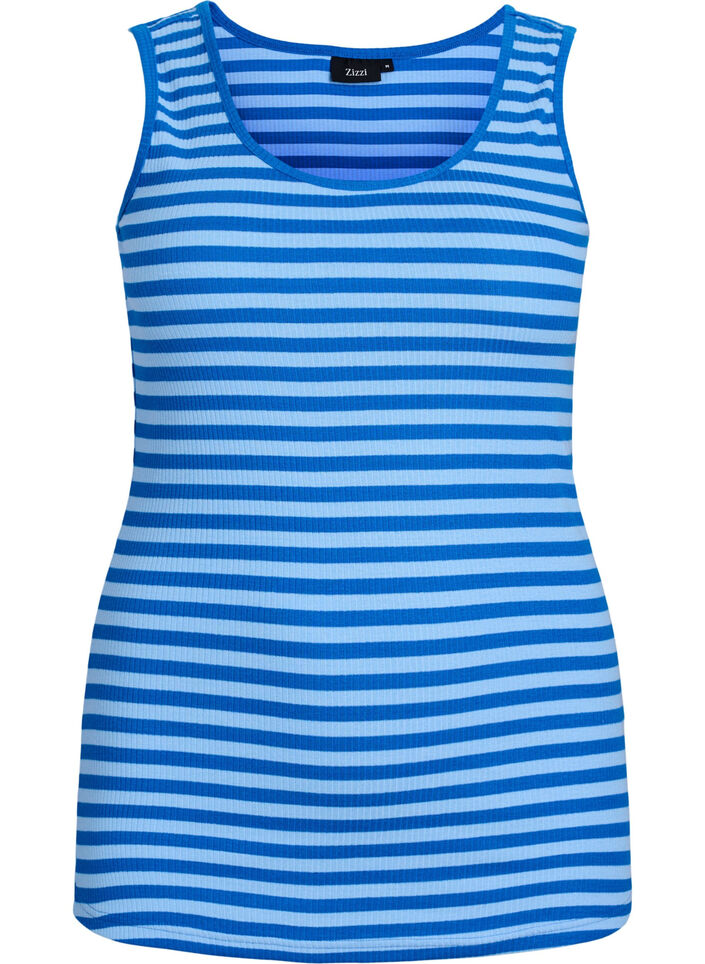 Gestreepte tanktop met een ribstructuur, Blauw, Packshot image number 0