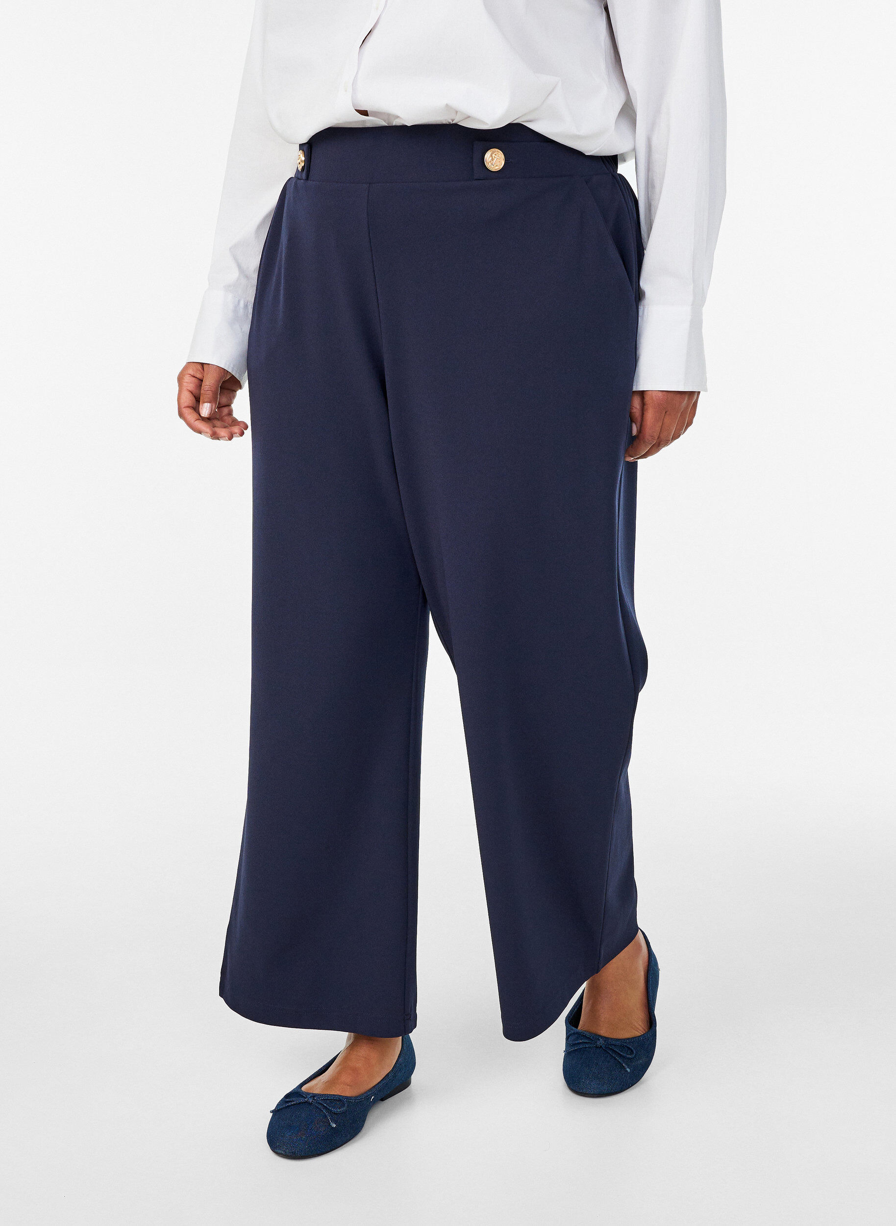 Zizzi Losse broek met zakken, Blauw, Model image number 2