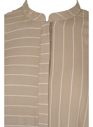 Lange gestreepte blouse in viscosemix, Timber Wolf/White, Packshot image number 2