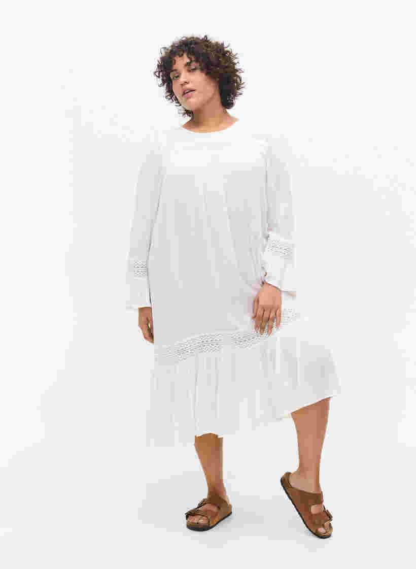 Viscose jurk met kanten details, Off White, Model image number 2