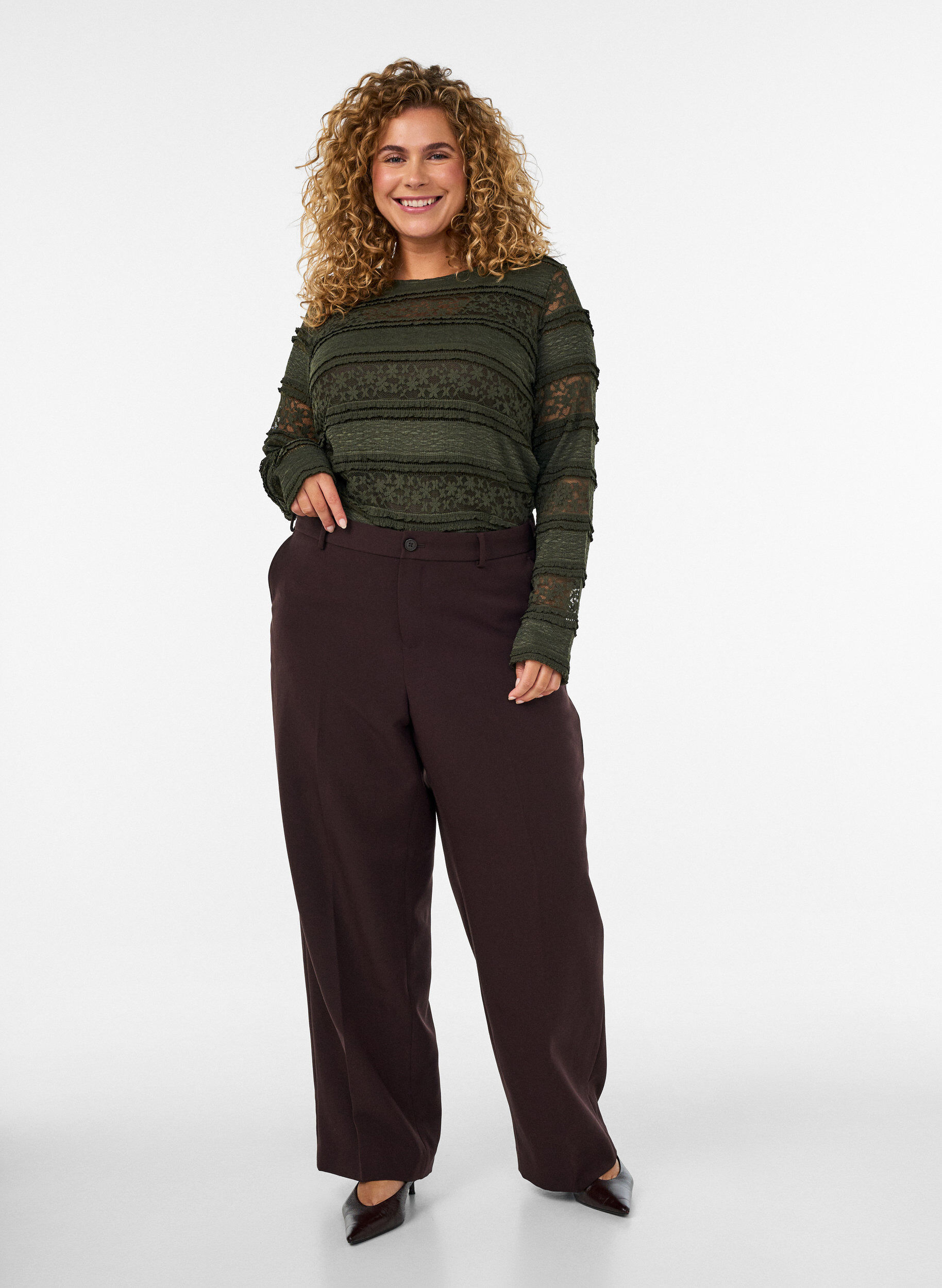 ZizziKanten blouse met lange mouwen, Groen, Model image number 1