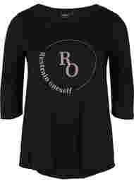 Katoenen t-shirt met 3/4 mouwen, Black RO
