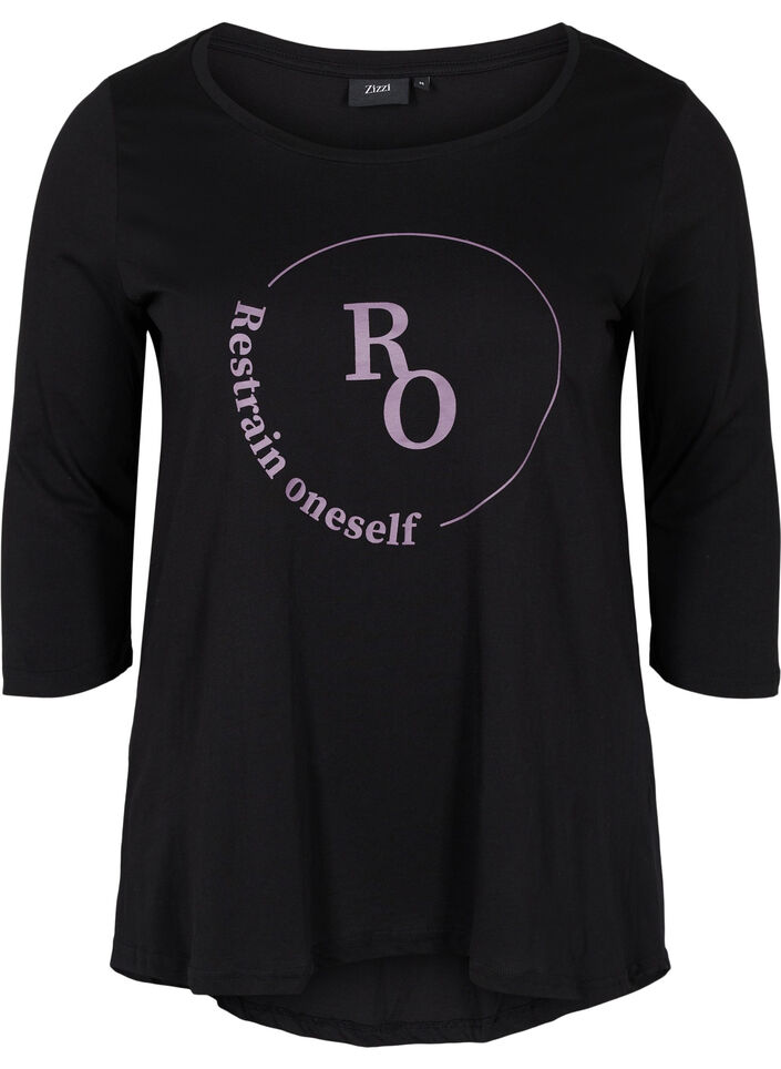 Katoenen t-shirt met 3/4 mouwen, Black RO, Packshot image number 0